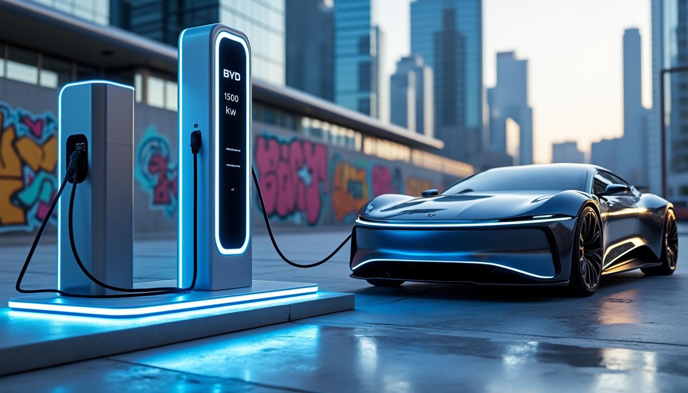 découvrez la nouvelle borne de recharge ultra-rapide megawatt byd, offrant une puissance exceptionnelle de 1500 kw pour recharger vos véhicules électriques en un temps record.